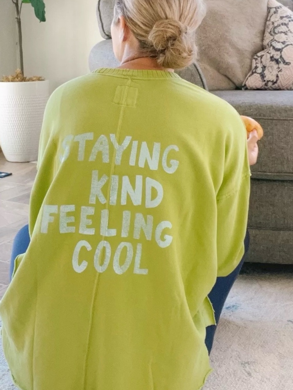 Aerie Oversized Lime GreenPullover Staying Kind Feeling Cool Crewneck L
